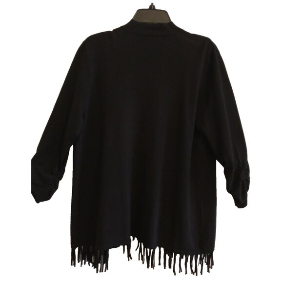 Style & Co Cardigan Open Front Sweater Fringed 3/4 Ruched Sleeves Black - Large - Picture 5 of 7